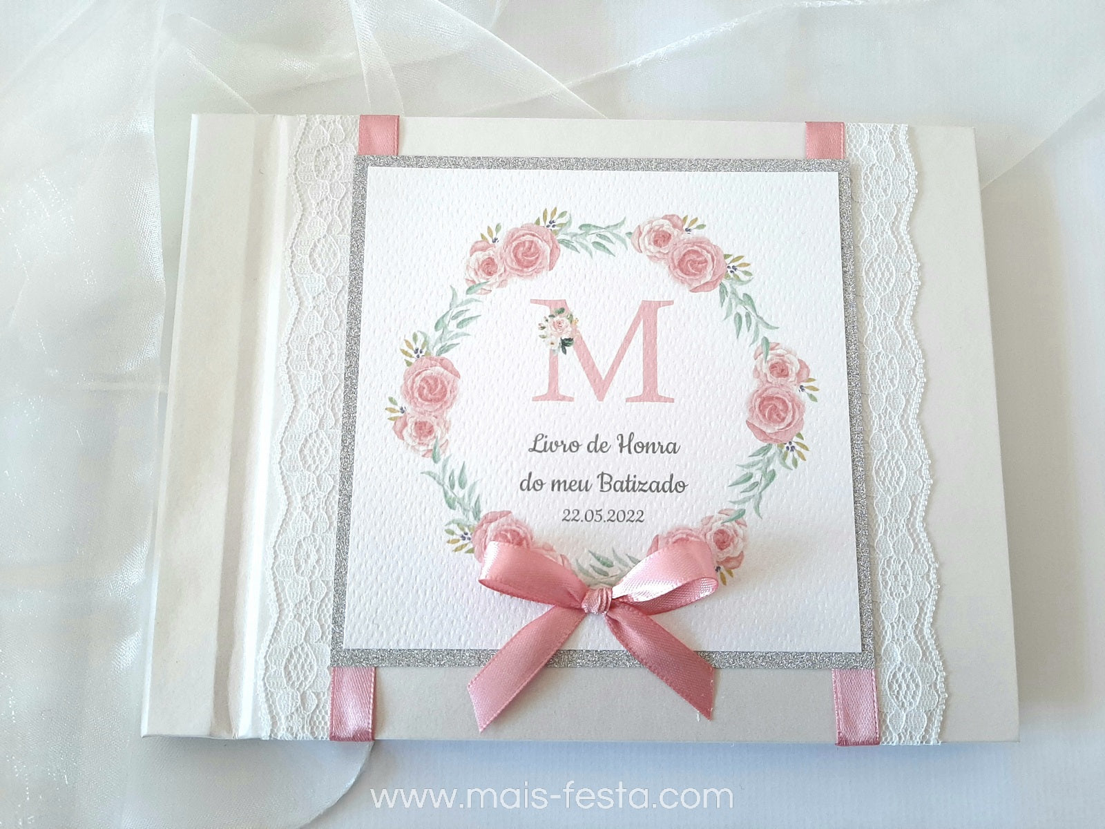 Livro de mensagens floral com renda