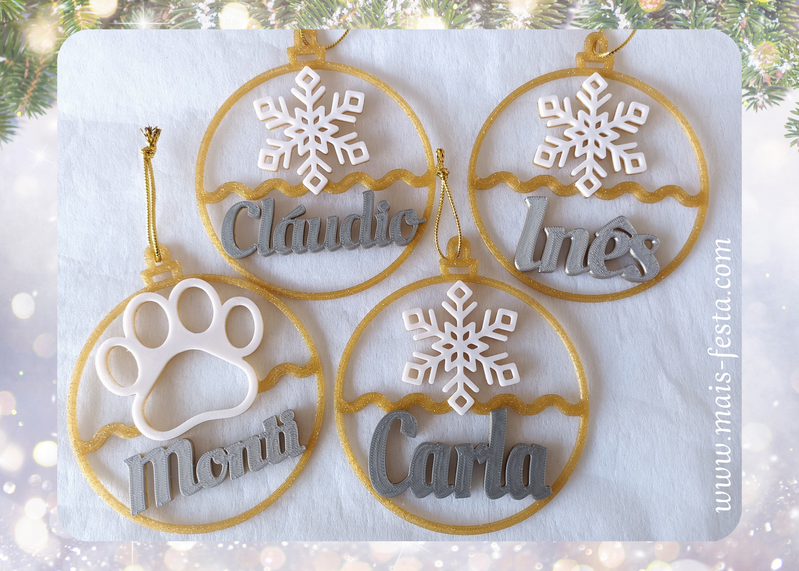 Bolas de Natal com Nome, 3 unid