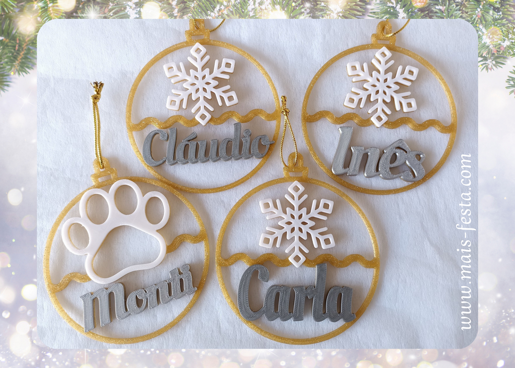 Bolas de Natal com Nome, 3 unid