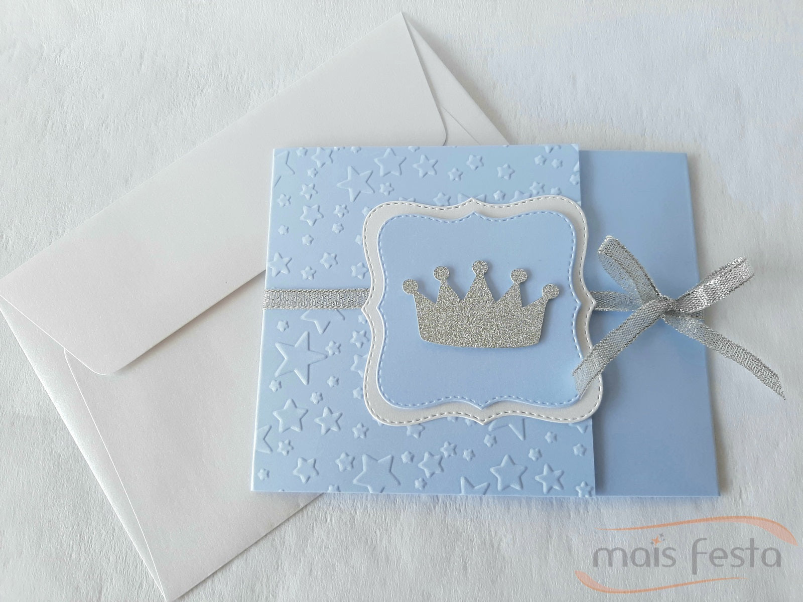 Convite Azul com Coroa e envelope