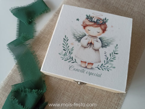 Convite caixa madeira com raspadinha