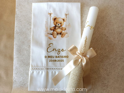 Vela e Toalha de Batismo com Ursinho